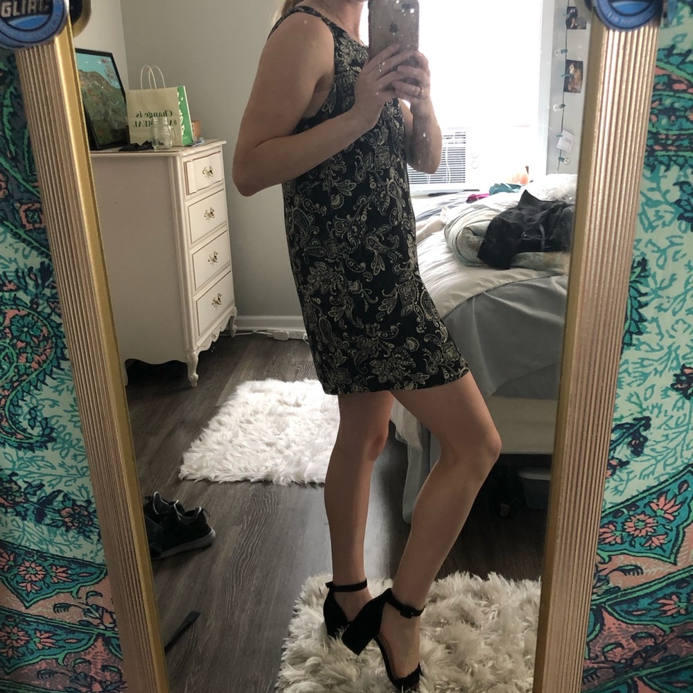 Black and white floral shift dress